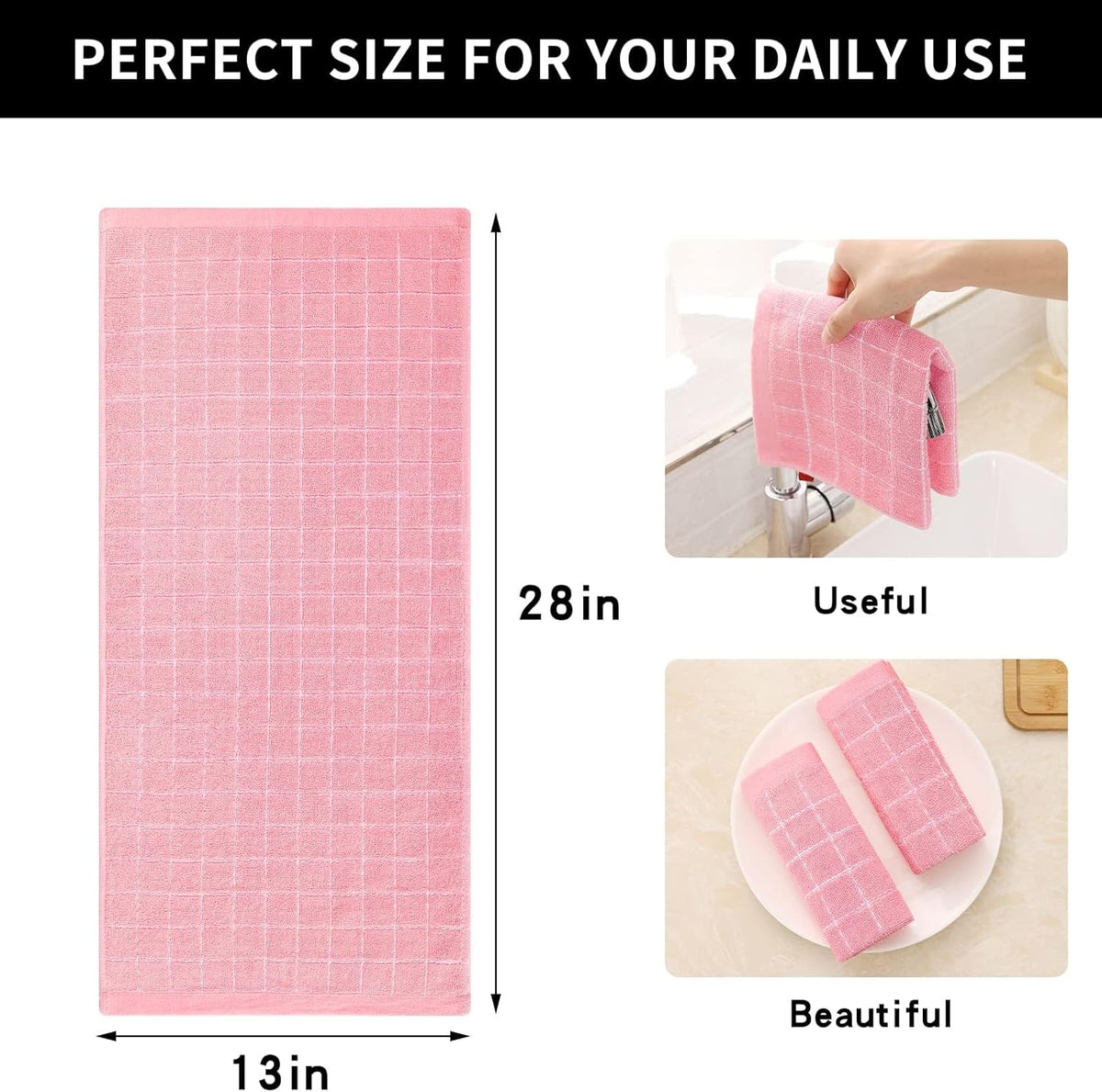 Homaxy 100% Cotton Terry Kitchen Towels, 18 Pack, Pink | Ultra Soft and Absorbent Dish Towels for Kitchen, Suitable for