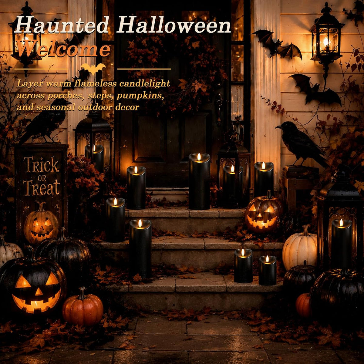 Homemory Halloween Black Waterproof LED Candles with Remote Timer, Set of 6 | Flameless candles
