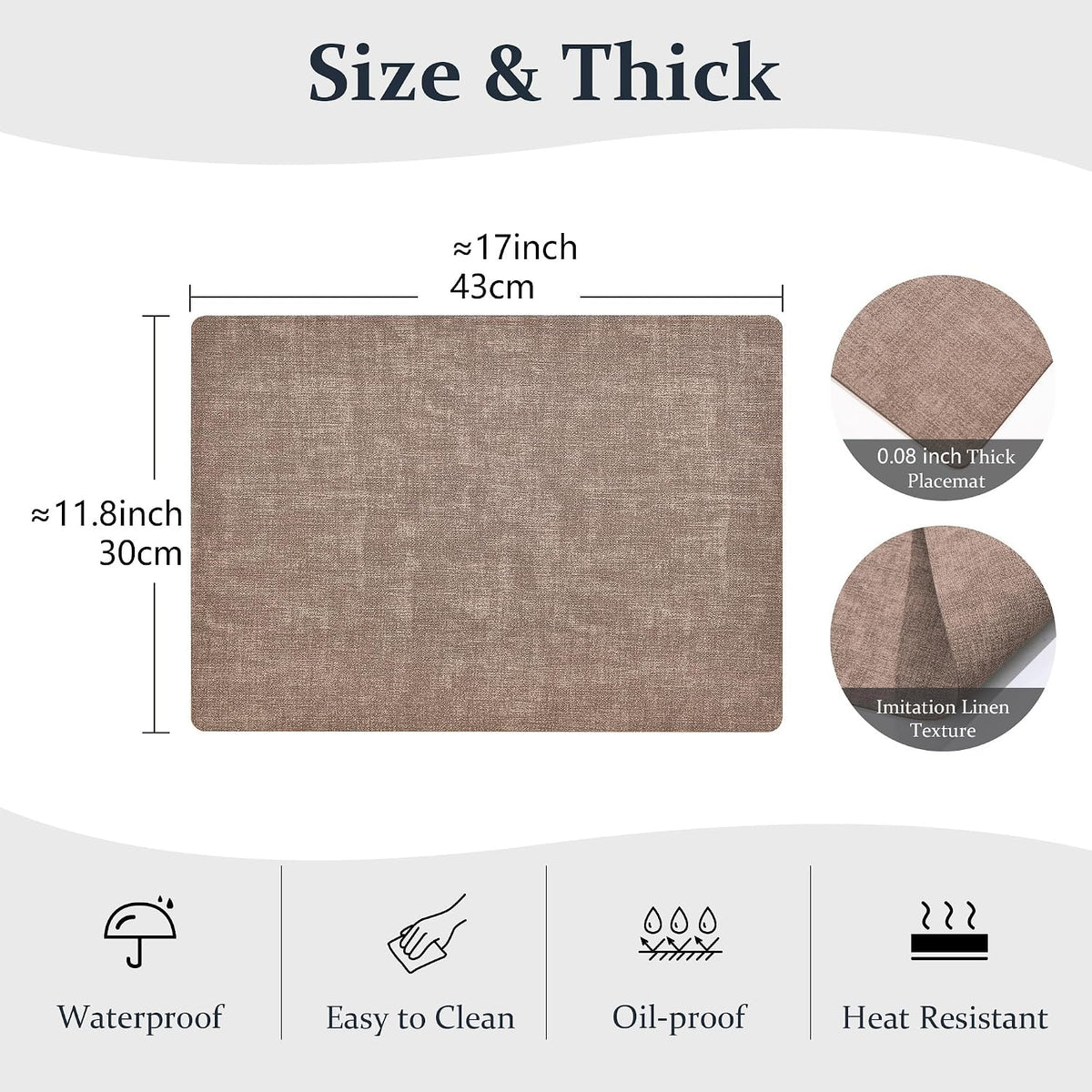 FROMHEART Faux Leather PU Placemats Set of 12 (Dark Coffee,11.8" x 17") | Waterproof,Heat/Oil Stain-Resistant Table