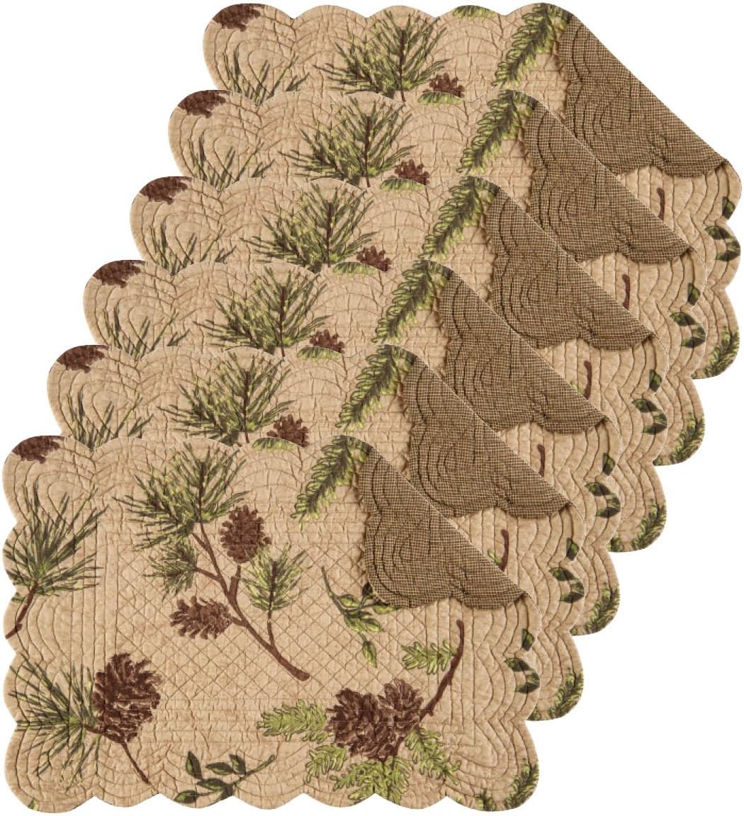 Woodland Retreat Pinecones 100% Cotton Set of 6 Placemats 13" x 19" | Cabin Decor, Set of 6, Gift Idea