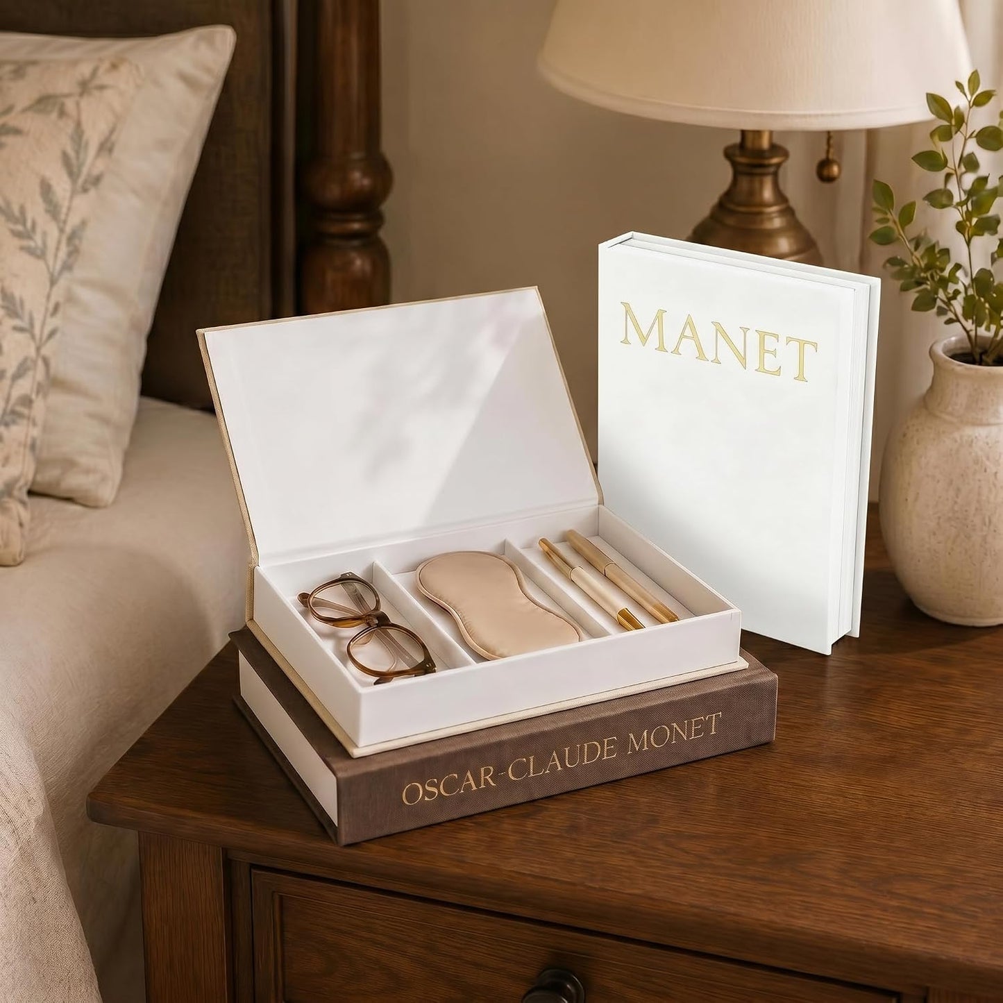 Linen Faux Book / Brown-beige-apricot / Set of 3