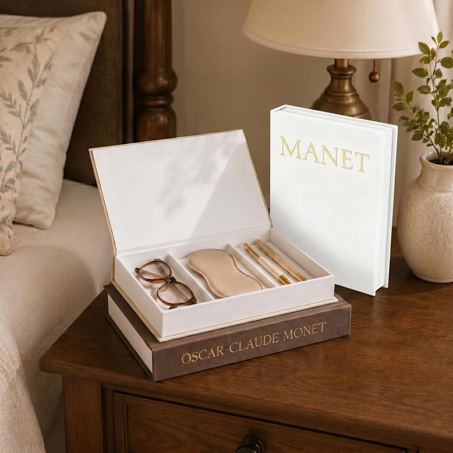 Linen Faux Book / Brown-beige-apricot / Set of 3