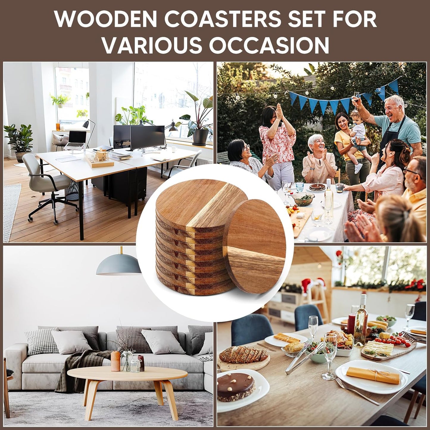 Wood Coasters Wooden Coaster for Drinks Coffee Table / Round / Set of 24