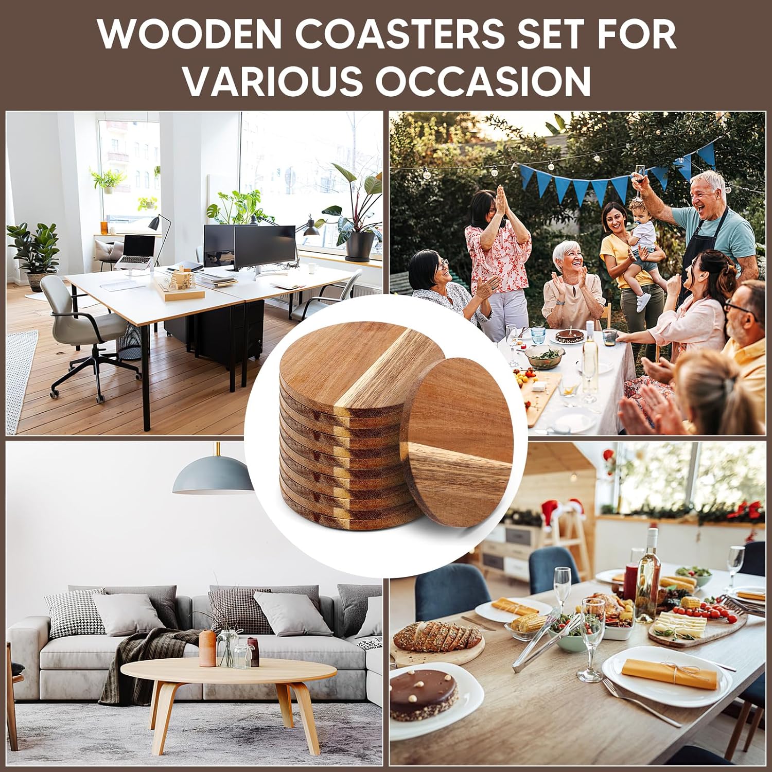 Wood Coasters Wooden Coaster for Drinks Coffee Table / Round / Set of 24