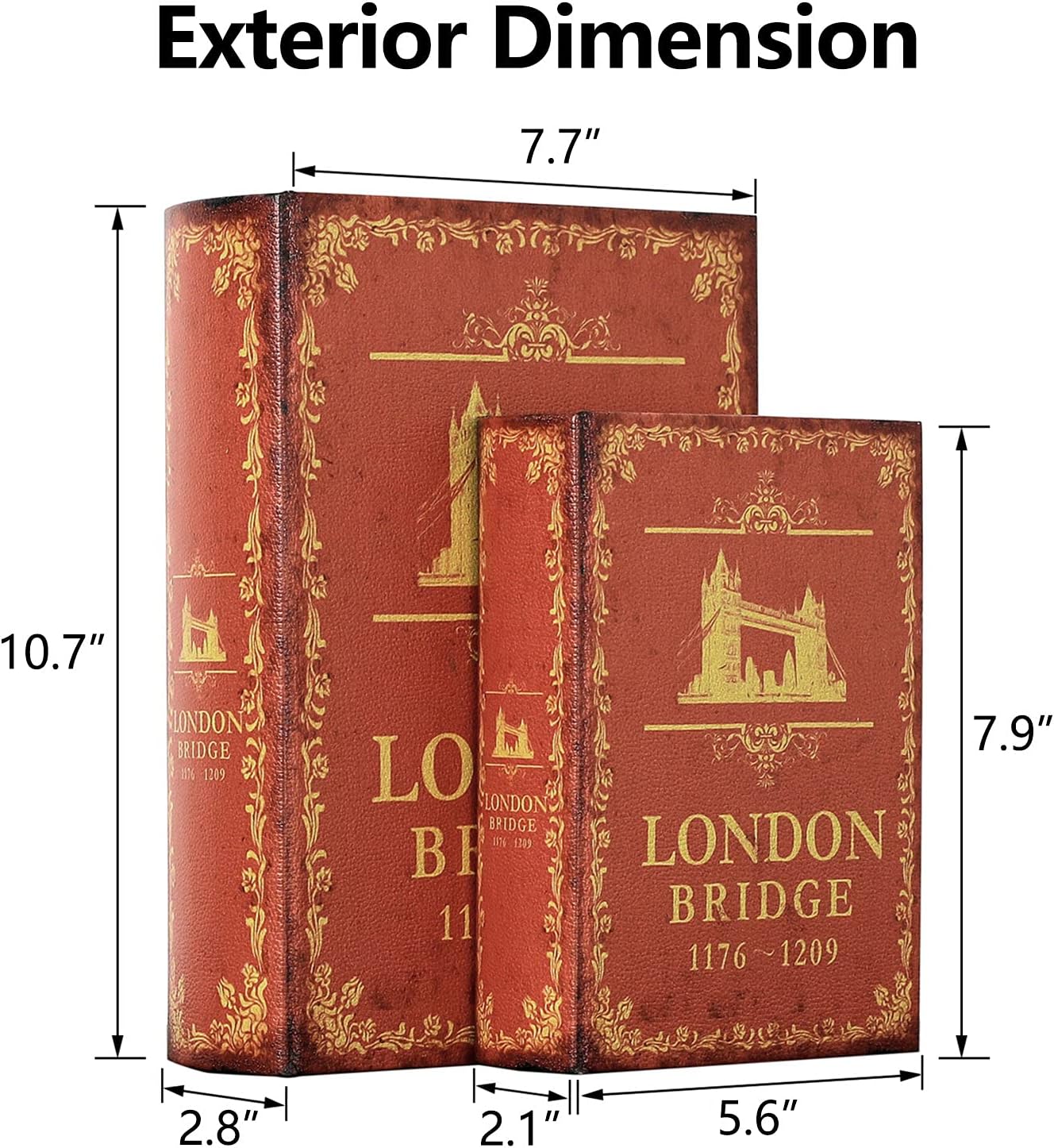 Decorative Book Box Antique Wooden Realistic Faux Wood Storage Set / London Bridge / Set of 2