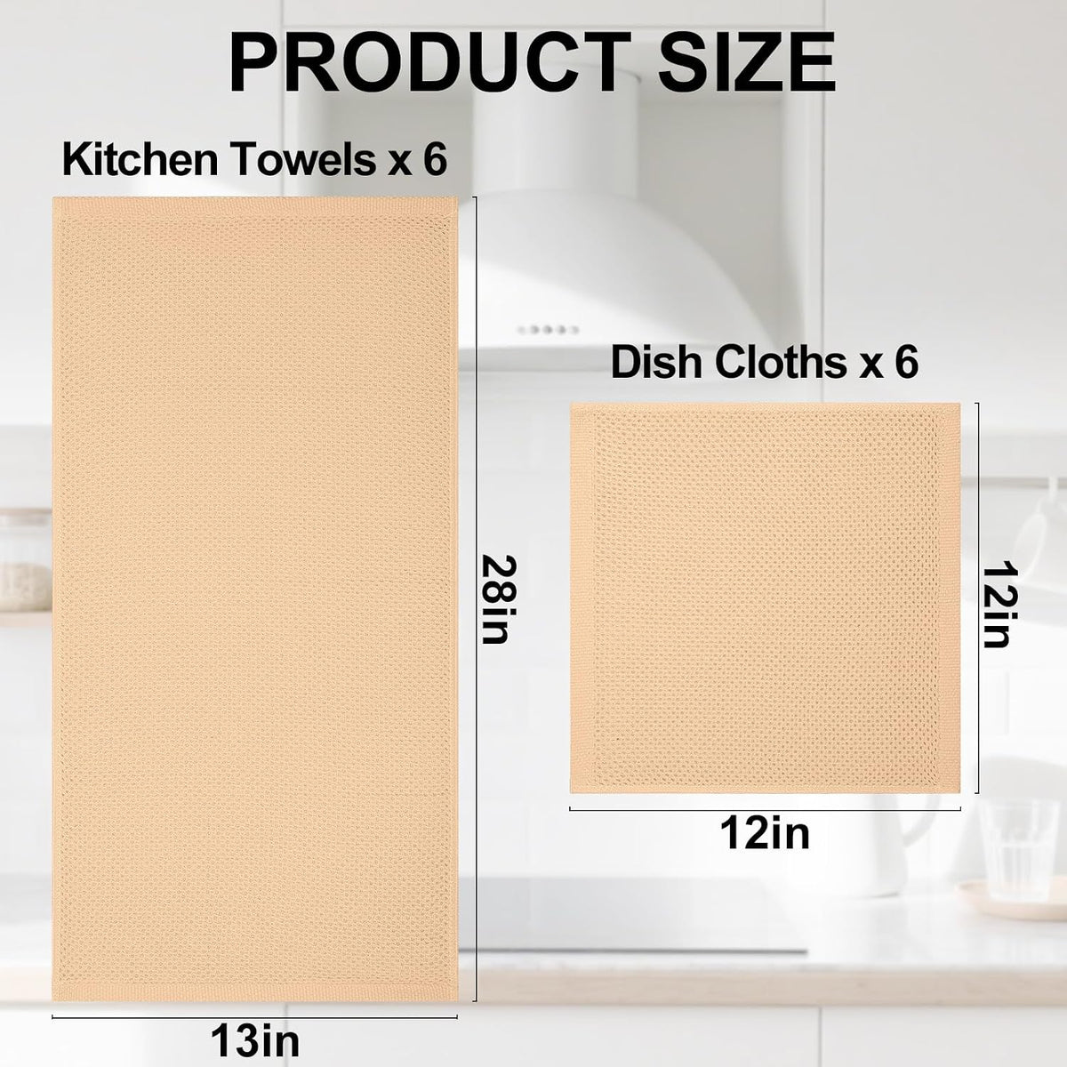 Homaxy 12 Pack 100% Cotton Kitchen Towels and Dishcloths Set, Apricot | 12 x 12 Inches and 13 x 28 Inches Kitchen