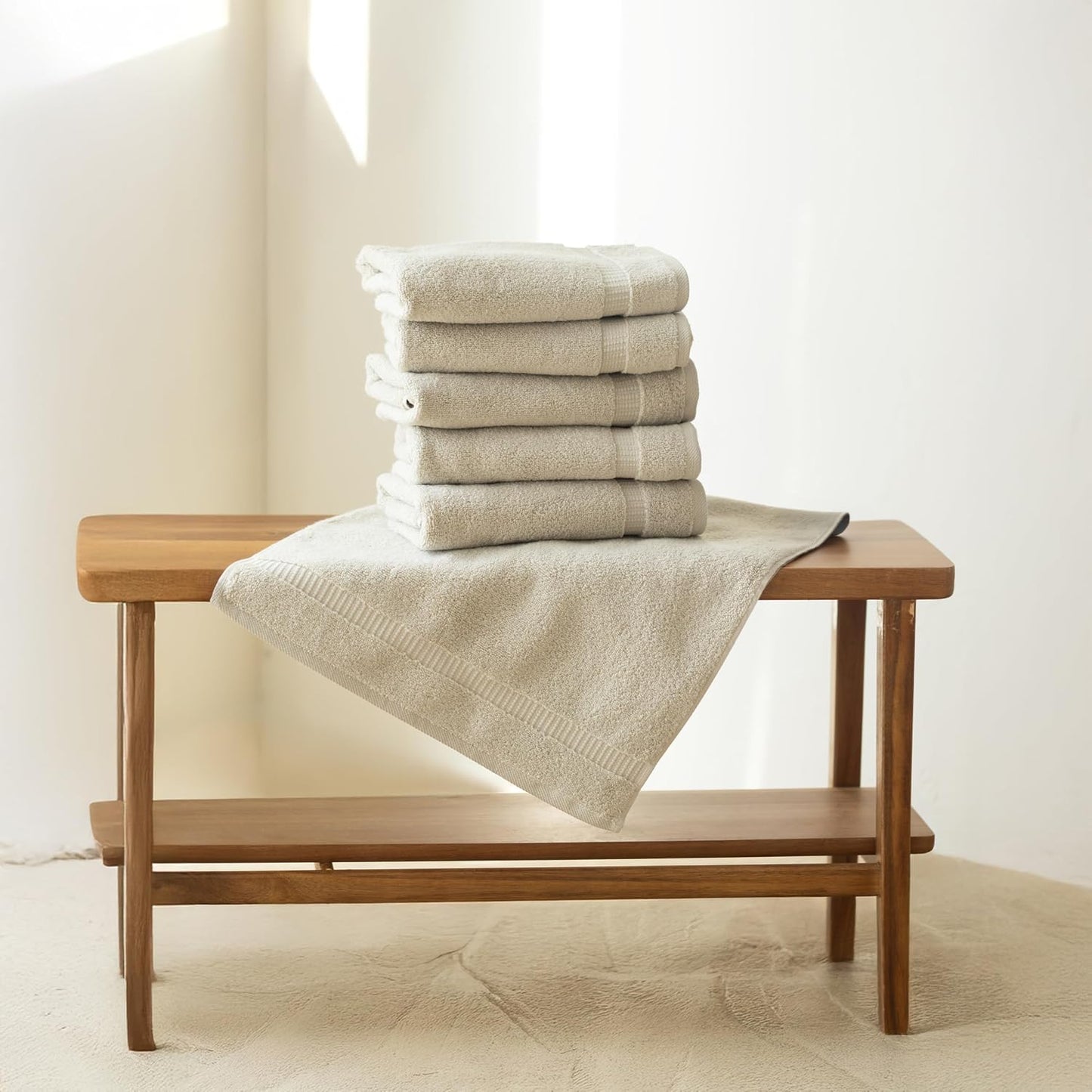 SALBAKOS 6-Piece 100% Turkish Cotton Hand Towels, 16x30 inch, Stone | Large Size Thick Super Soft Highly Absorbent