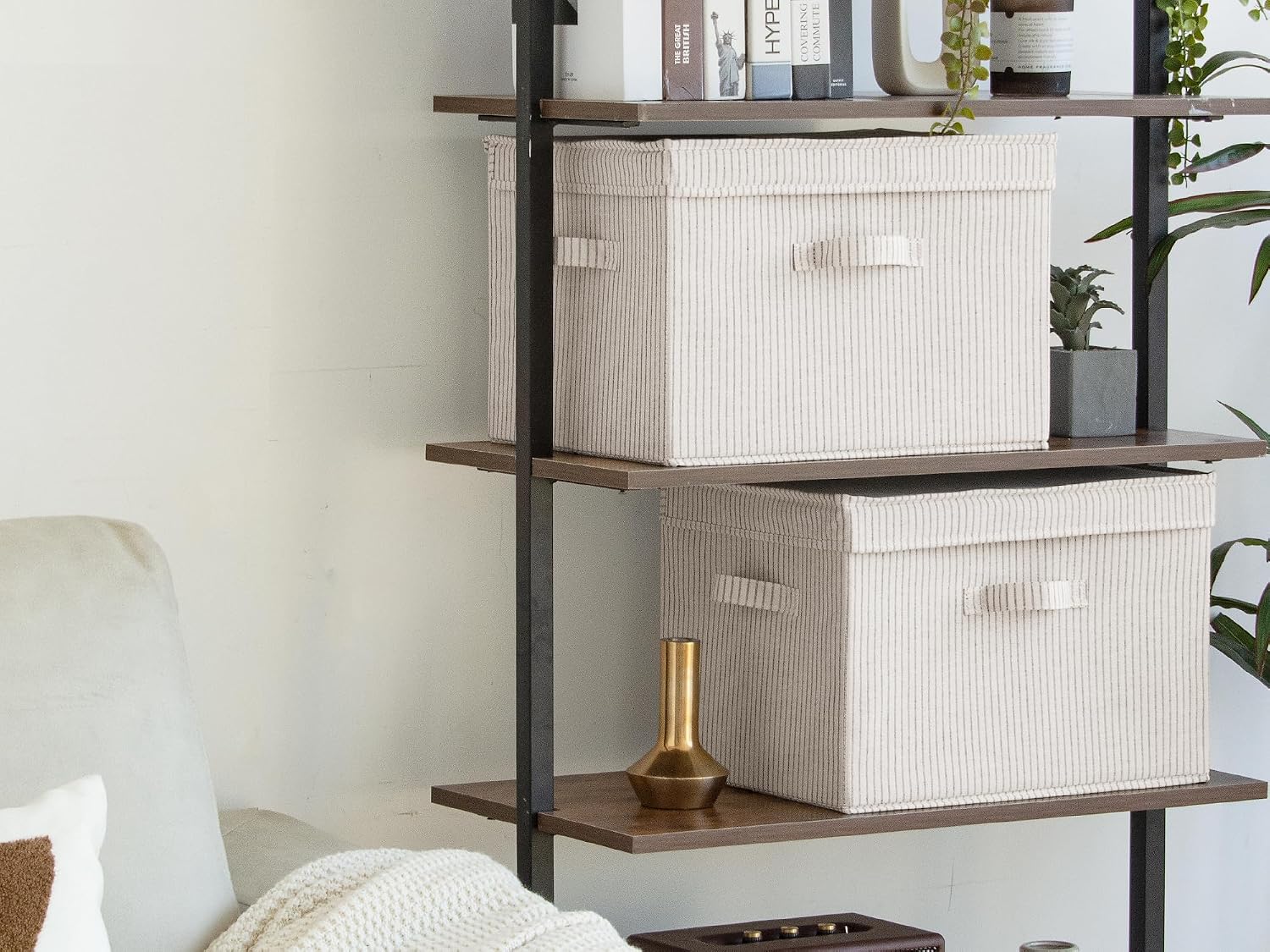 Fabric Storage Bins / Khaki and Beige Stripes / Jumbo