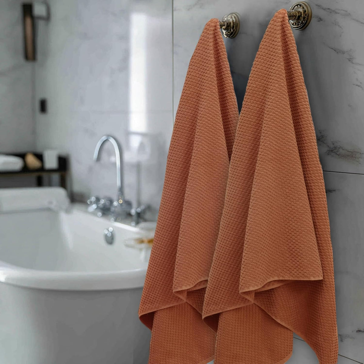 COTTON CRAFT Euro Spa Waffle Weave Bath Towels - Set of 4 Mocha Towels | Pure 100% Ringspun Cotton Oversized Luxurious