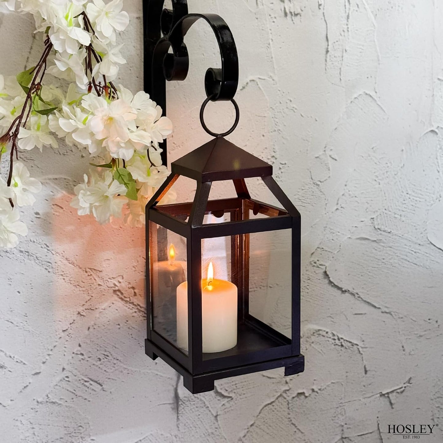 Hosley 12 Inch High Clear Glass and Iron Classic Style Lantern Ideal Gift for Festivities Parties Weddings Aromatherapy