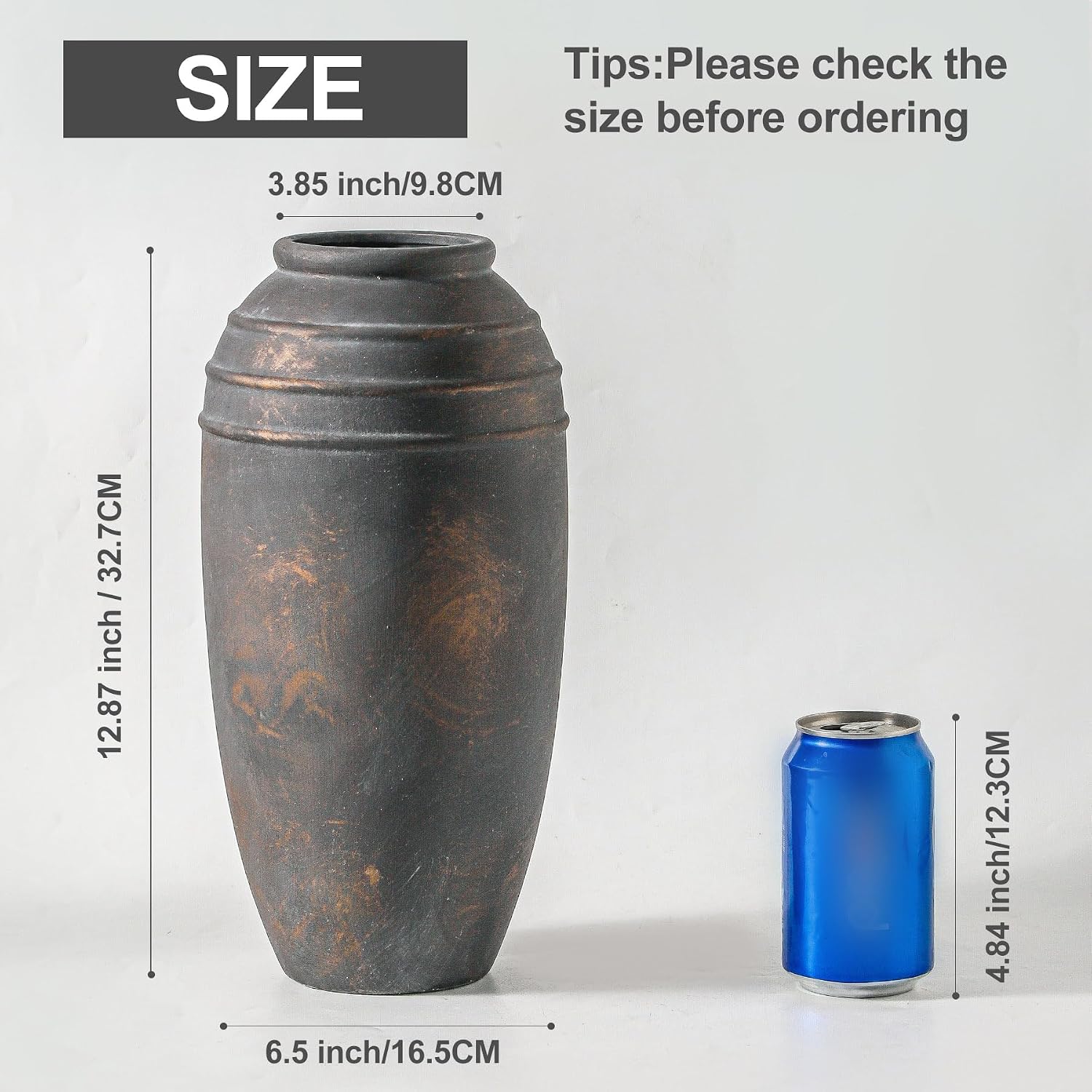 Large Ceramic Rustic Vase / 101-4-12.87in / 12.87 Inch
