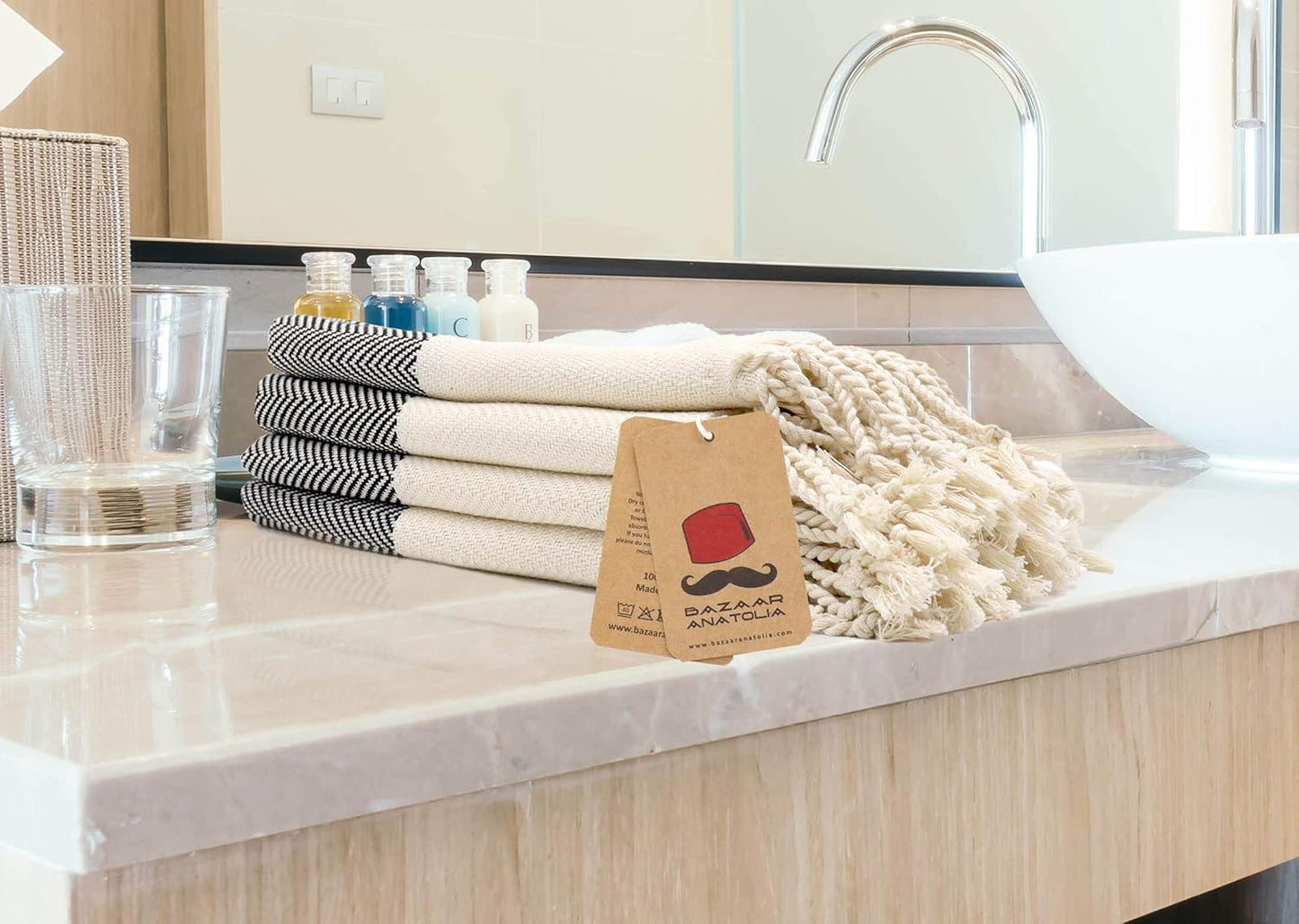 Hand Towels - Set of 4 | 39" x 19" - Decorative Turkish Hand Towel for Bathroom, 100% Cotton, Kitchen, Face, Hair, Tea