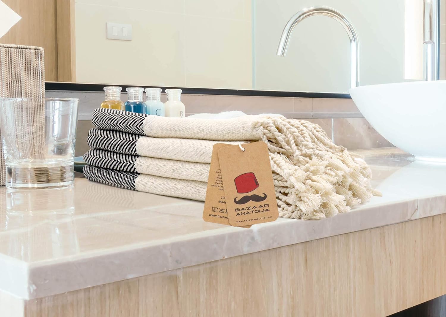 Hand Towels - Set of 4 | 39" x 19" - Decorative Turkish Hand Towel for Bathroom, 100% Cotton, Kitchen, Face, Hair, Tea