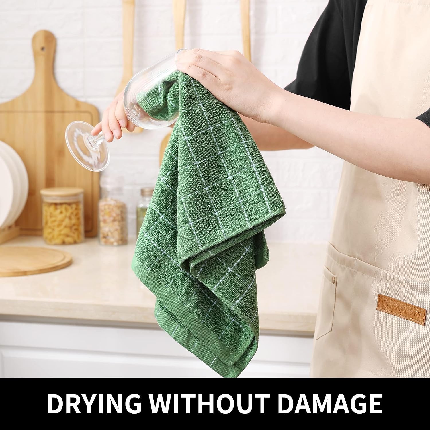Homaxy 100% Cotton Terry Kitchen Towels, 12 Pack, Grass Green | Ultra Soft and Absorbent Dish Towels for Kitchen