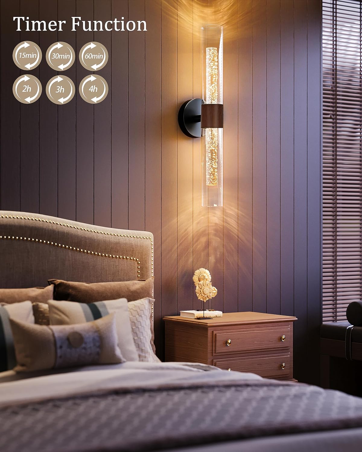 Black Walnut Wall Sconces Battery Operated with Remote, 21.5 Inch 3CCT | Rechargeable Wall Sconce with Timer, Dimmable