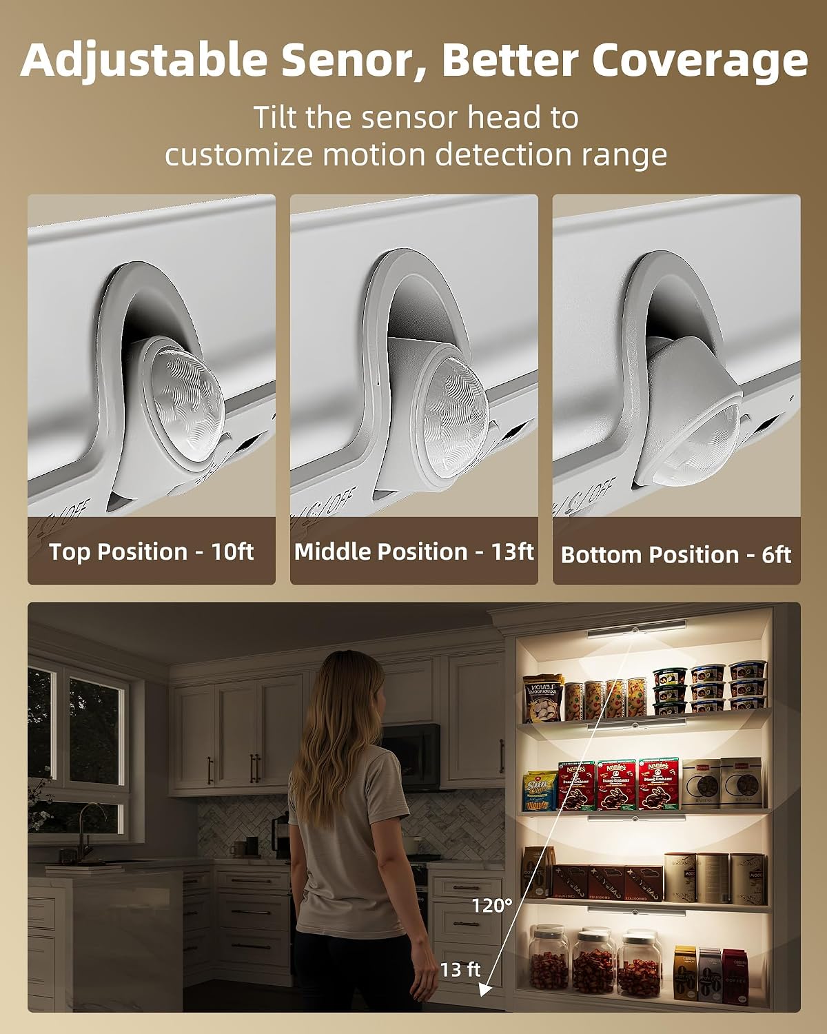 EZVALO 15-inch Motion Sensor Closet Light with Rotatable Sensor | Rechargeable, Eye- Protection, Wireless, 3 Color