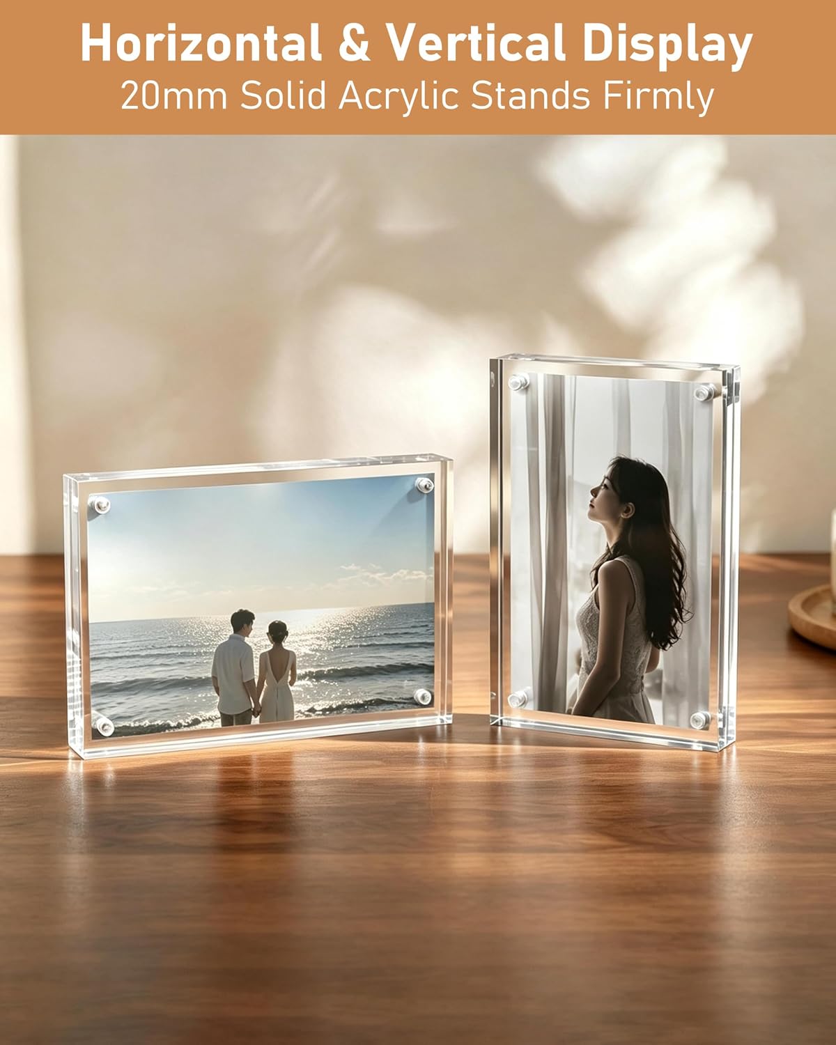 Picture Frame, 3 Pack 4x6 Solid, 20mm Thick Magnetic Acrylic Desktop | Double-Sided View, Tool-Free Photo Swaps, UV
