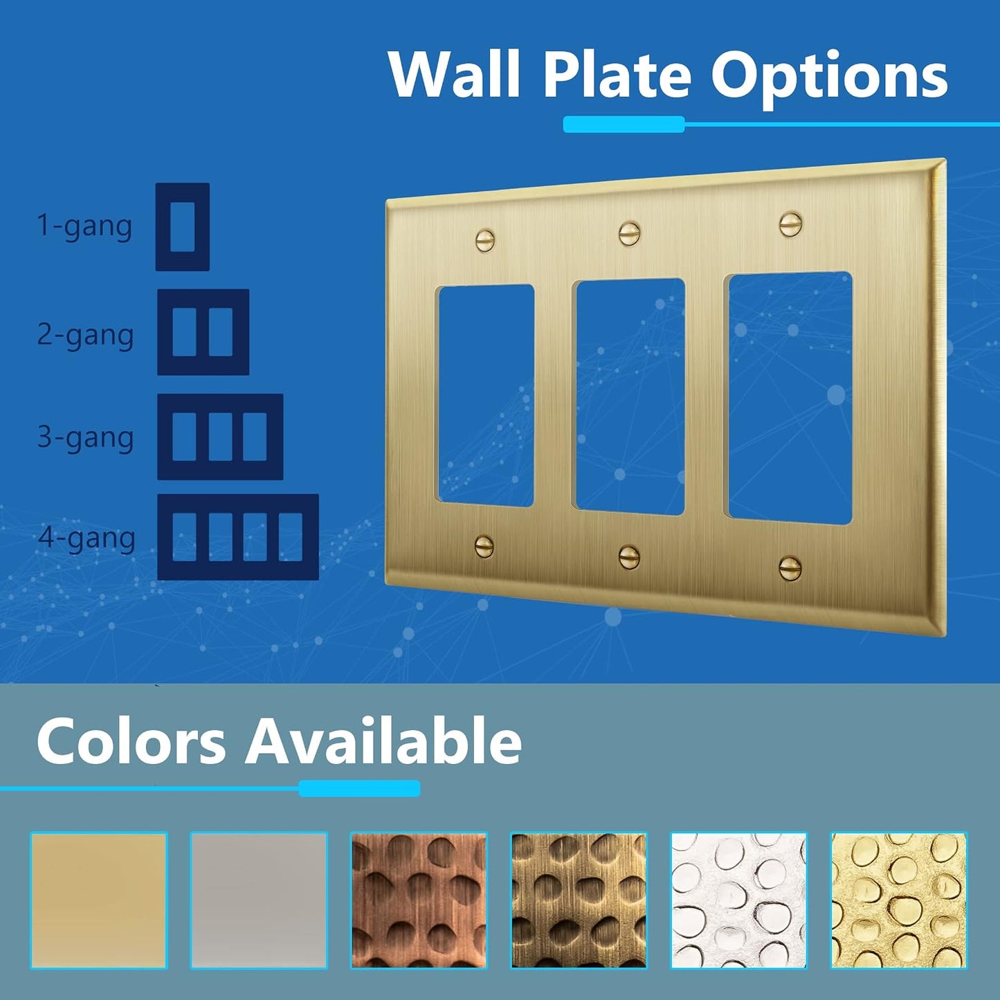 LIDER Decorator Switch or Receptacle Metal Wall Plate, Mid-Size 3-Gang | Stainless Steel, Corrosion Resistant, Brushed