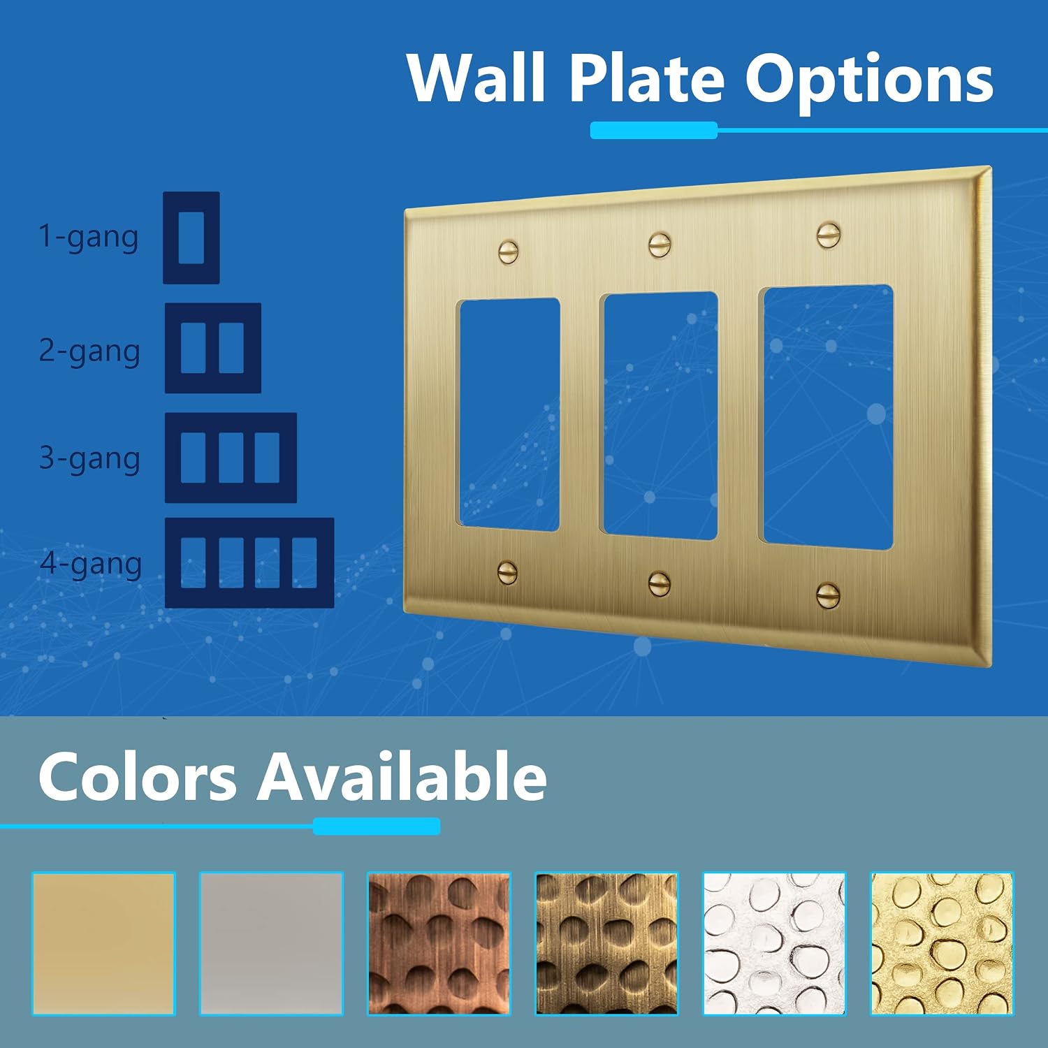 LIDER Decorator Switch or Receptacle Metal Wall Plate, Mid-Size 3-Gang | Stainless Steel, Corrosion Resistant, Brushed