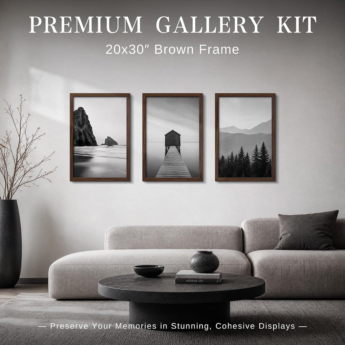 VCK 20x30 Poster Frame Set of 3, Brown Woodgrain, Wall Hanging | Wide Border, Exclusive Woodgrain, Shatterproof