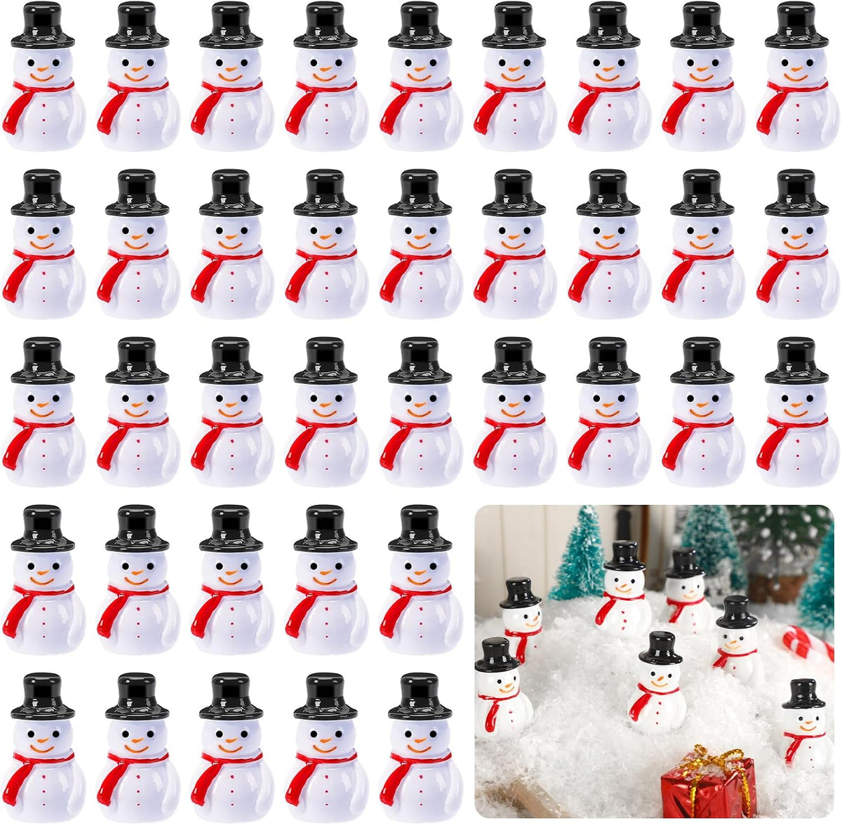 60 Pcs Mini Snowman Figurines Tiny Snowmen for Christmas Crafts