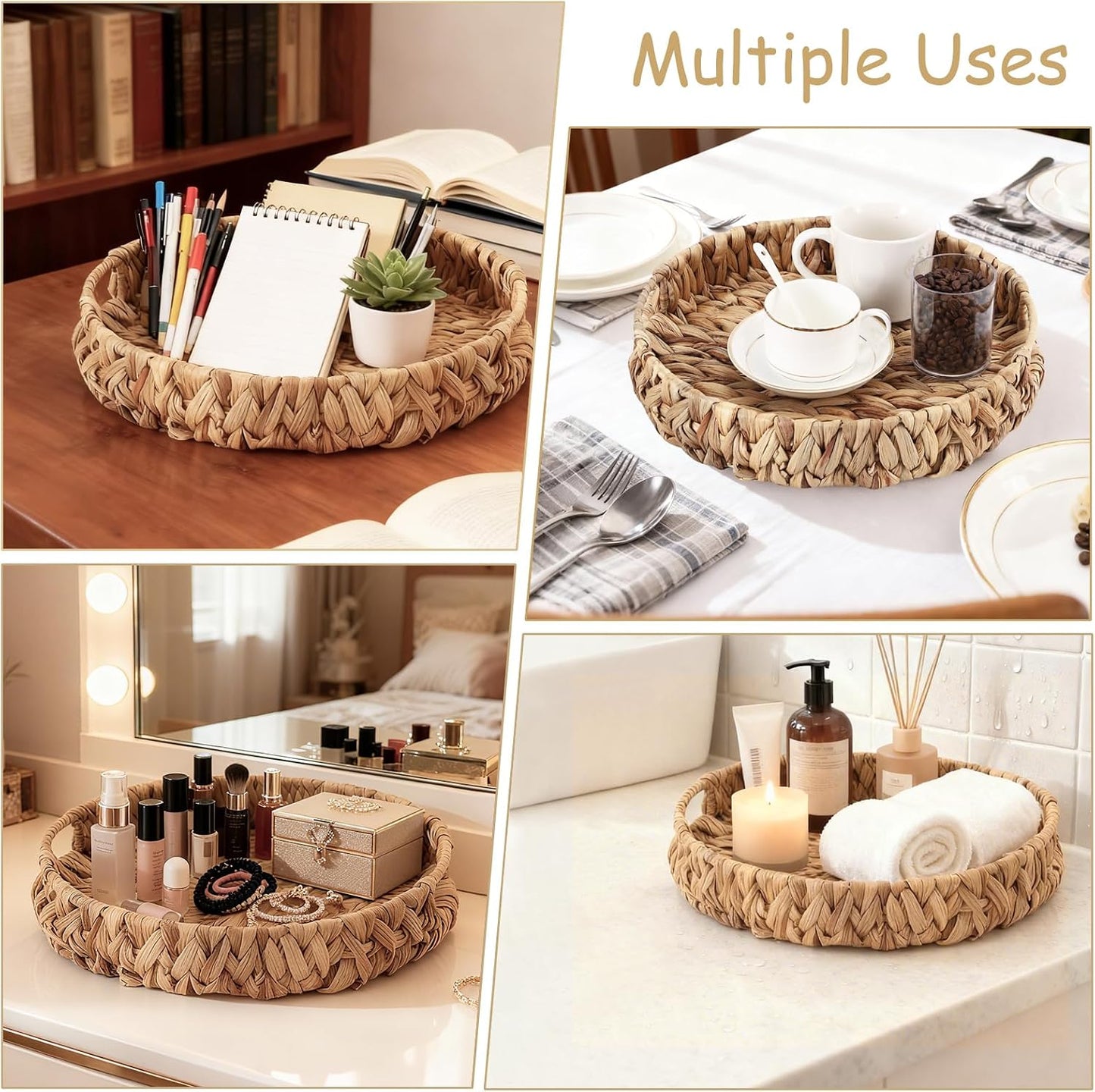 Water Hyacinth Storage Basket / Cattail Khaki / Natural / Set of 7