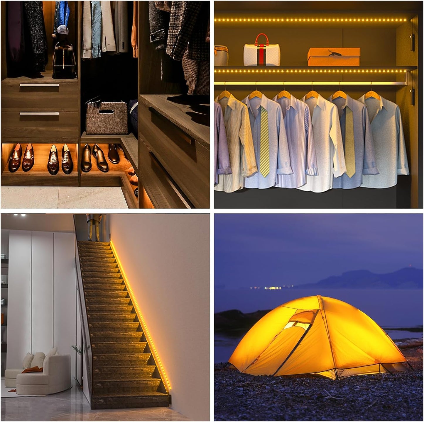 WOBANE Rechargeable Motion Sensor Strip Light, Warmwhite LED Closet Lights | Upgraded Battery Operated LED Strip Light
