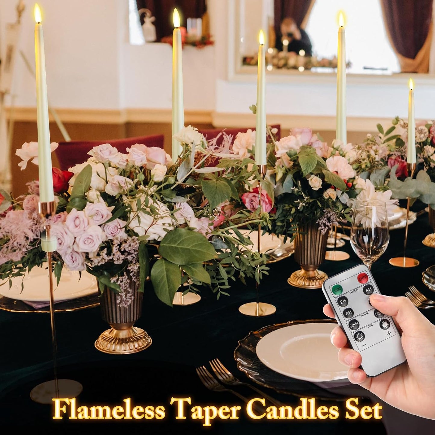 Rossesay 28 Pcs Flameless Taper Candles with Timer Remote 4 Sizes of 8.5", 9.6", 10.83", 12.8" LED Flickering Taper