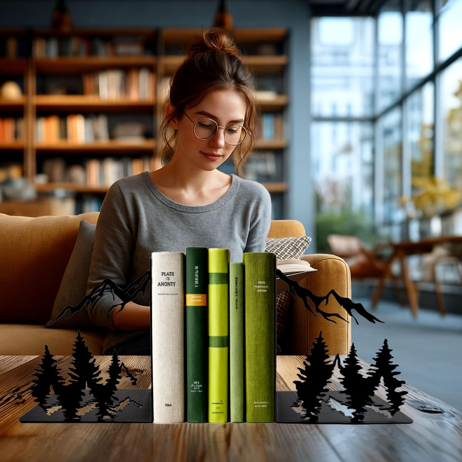Decorative Metal Bookends / Mountain / Matte Black