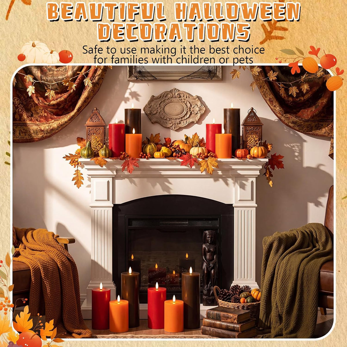 3 Pcs Fall 6/8/12 Inches Flameless LED Candles with Remote and 2/4/8h Timer Red Orange Brown Battery Operated Wax