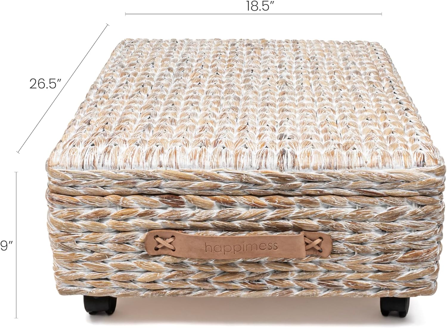 BSK1006C 26.38" Chett Minimalist Hand-Woven Hyacinth/Wood Underbed Storage Bin / White Wash