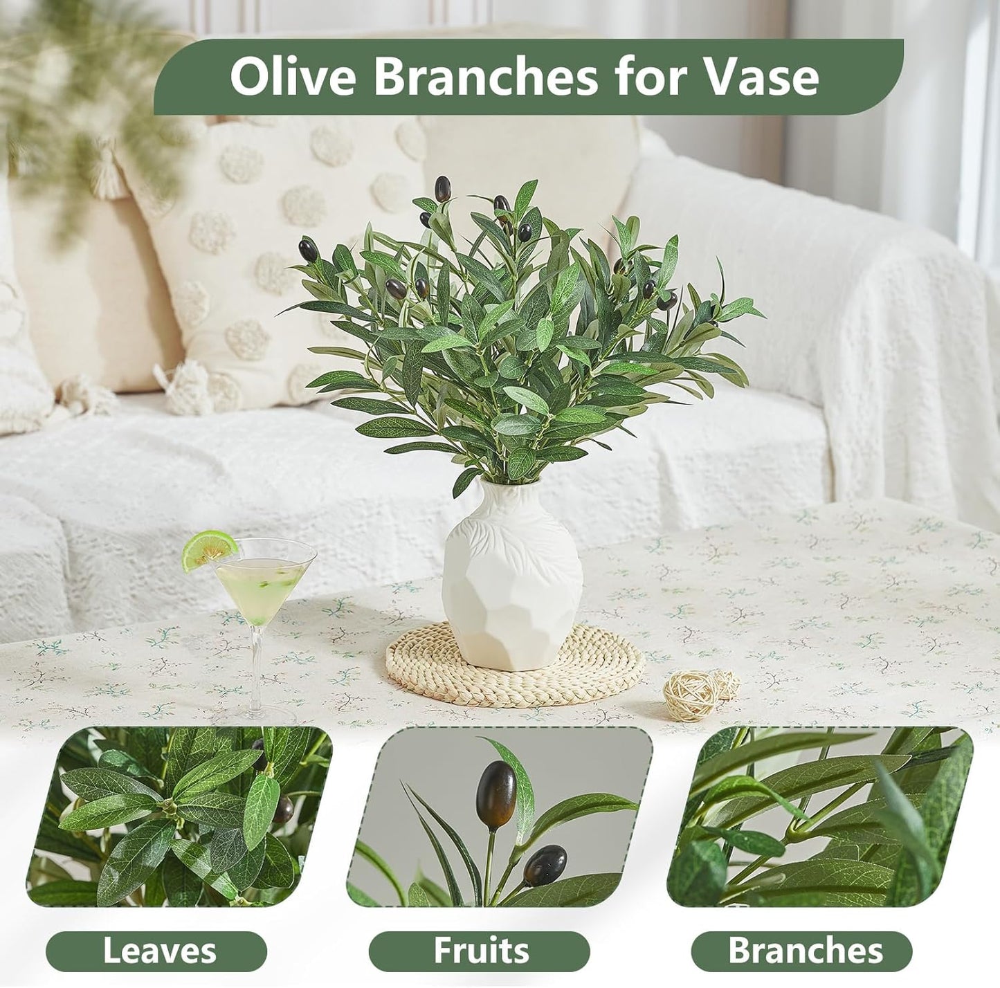 Olive Tree Branches Greenery Stems Artificial Plants Faux Olive Branch / Green / 18 Inch / Set of 18