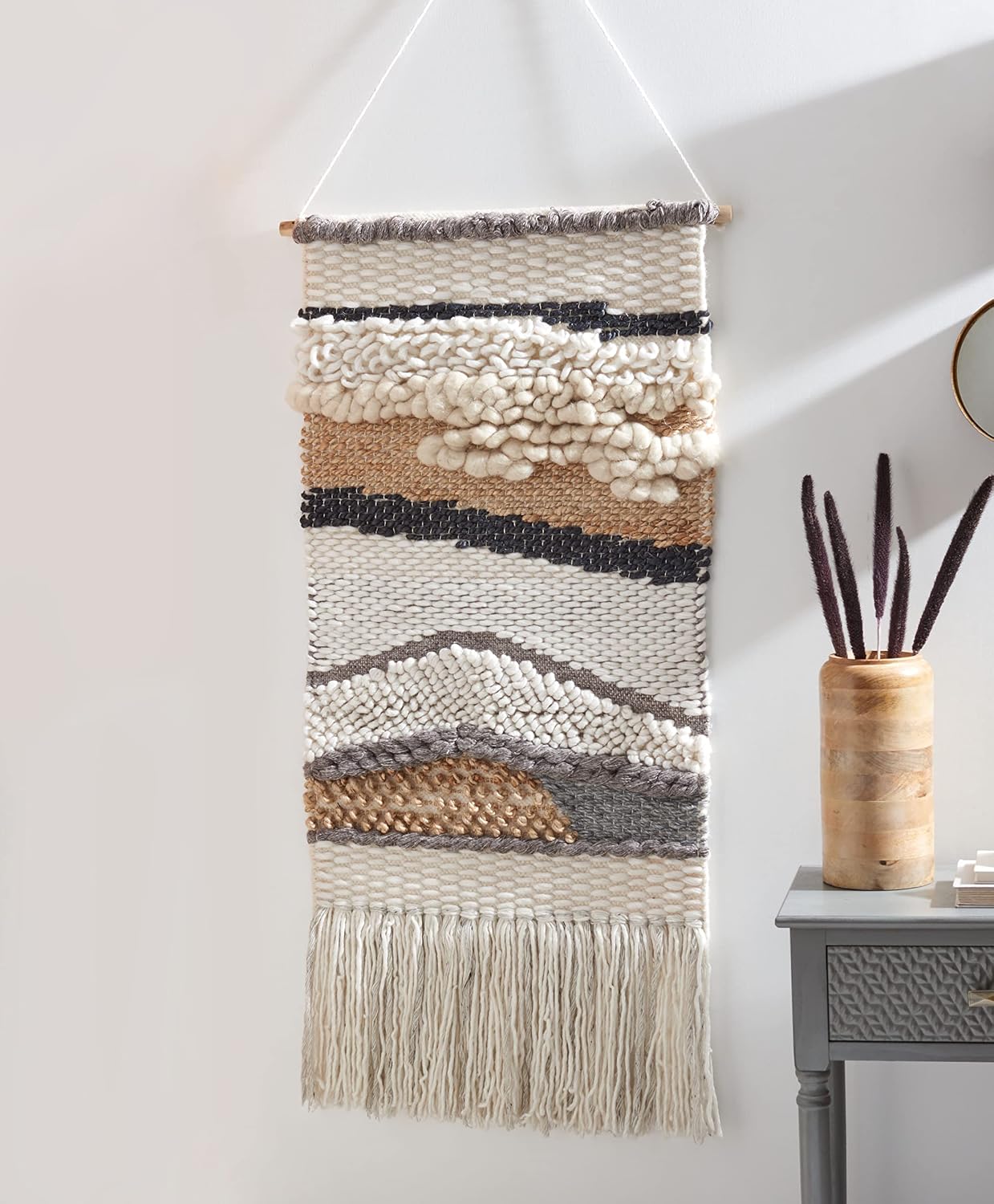SAFAVIEH Home Collection Sedona Saraj Boho Tribal /Grey Wool & Jute Woven Tapestry Hanging / Ivory