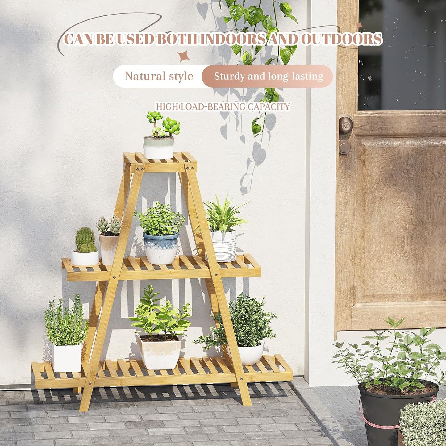 STDDRE Plant Stand For Indoor Outdoor Tiered Plant Shelf 3 Tier 8 Potted Bamboo Flower Holder Ladder Rack For Multiple