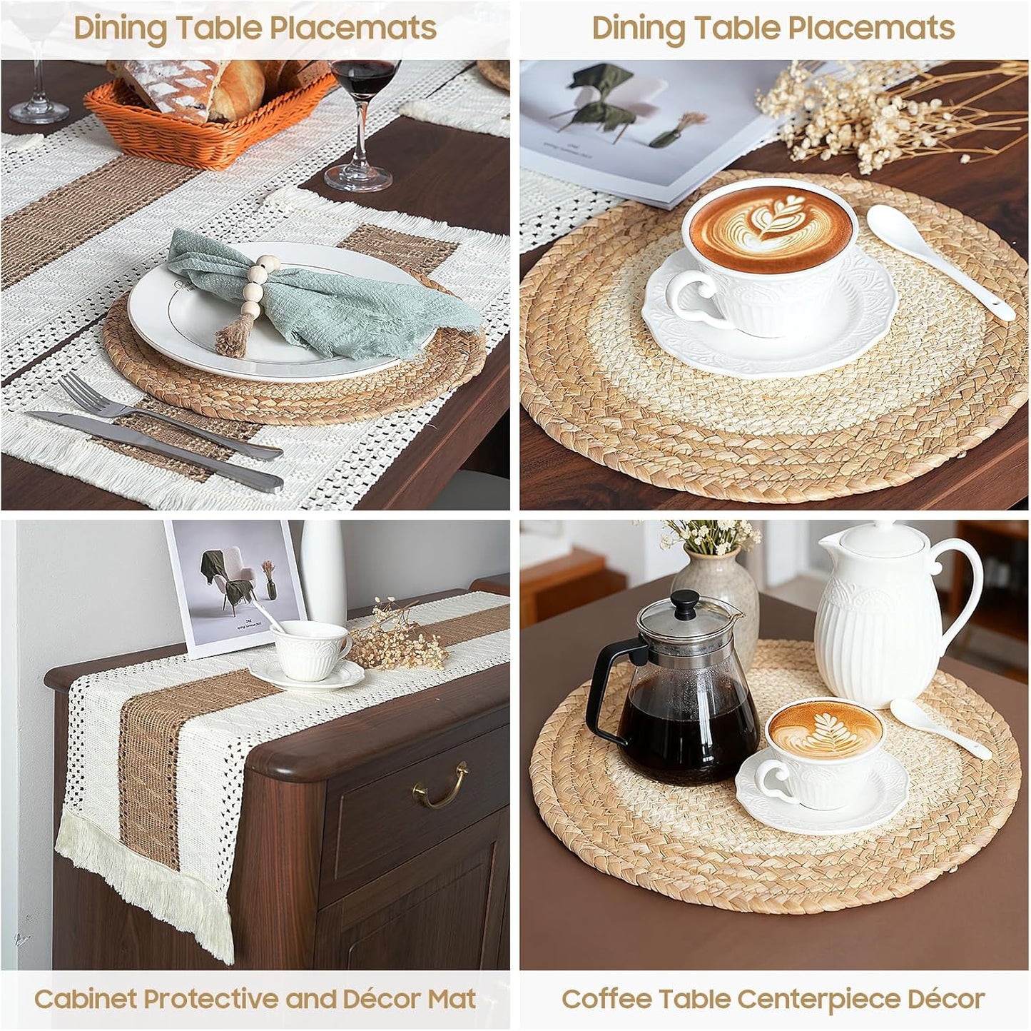 Placemats Set of 6 with 6 PCs Round Placemats and 6 PCs Table Mats | Natural,Handmade,Boho Woven Placemat,Burlap Table
