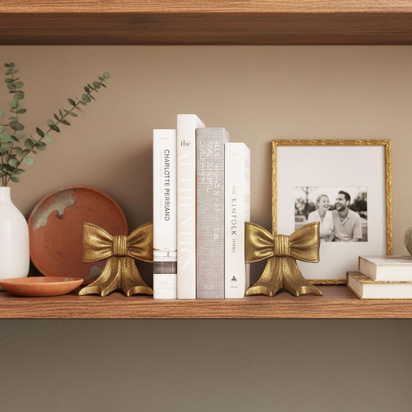 Bow Metal Bookends Heavy Duty Cast Iron Book Ends for Heavy Books Unique Modern / Gold / Set of 2
