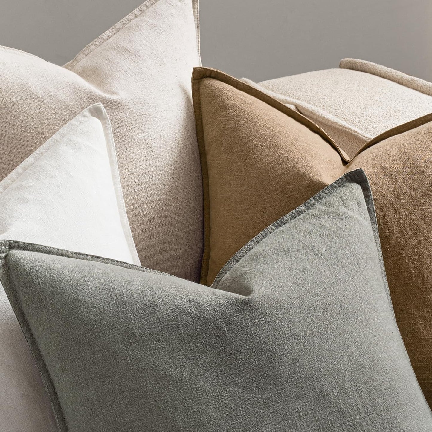 Linen Pillow Covers Decorative Solid Throw Pillow Covers / 18 x 18 / Neutral / Natural / Set of 4