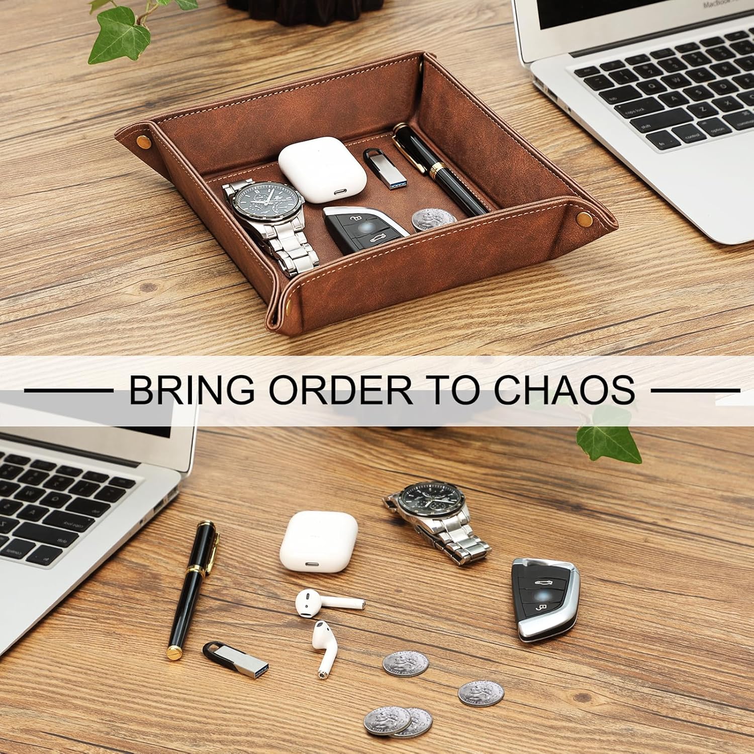 Valet Tray Desktop Storage Organizer / Brown