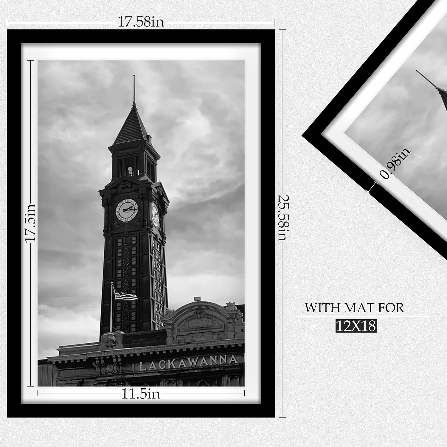 Wiscet 16x24 Picture Frame Set of 3, for Wall Gallery Photo Frames, Black | Display Pictures 12x18 with Mat or 16 x 24