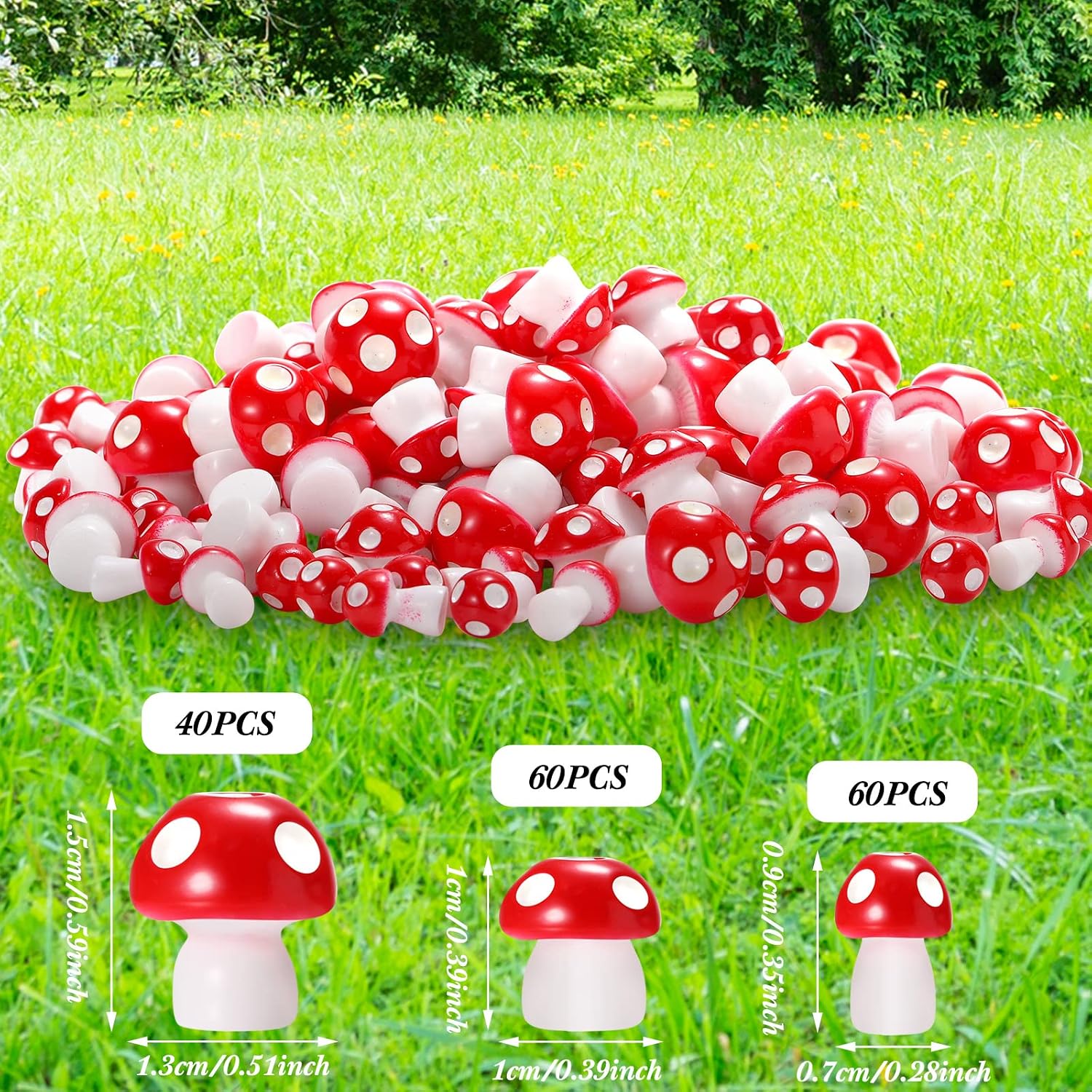 Colorful Mushroom Statue Decor / Red / S, M, L / Set of 160