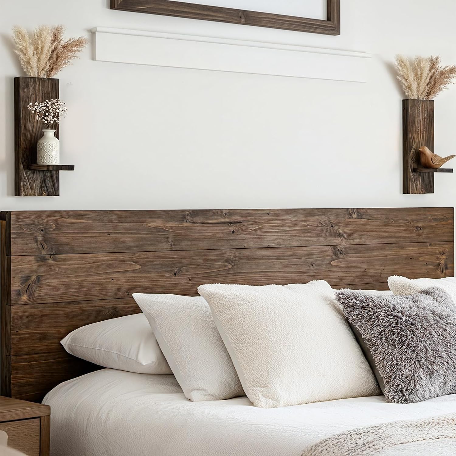 Farmhouse Wall Planter for Small Spaces / Dark Walnut / Set of 2