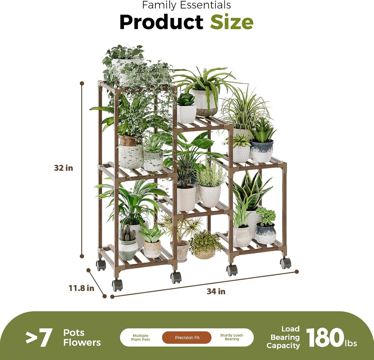 Bamworld Plant Stand with Wheels for Indoor Plants Wood Outdoor Tiered Shelf 3 Tire 7 Potted Ladder Plant Holder Table
