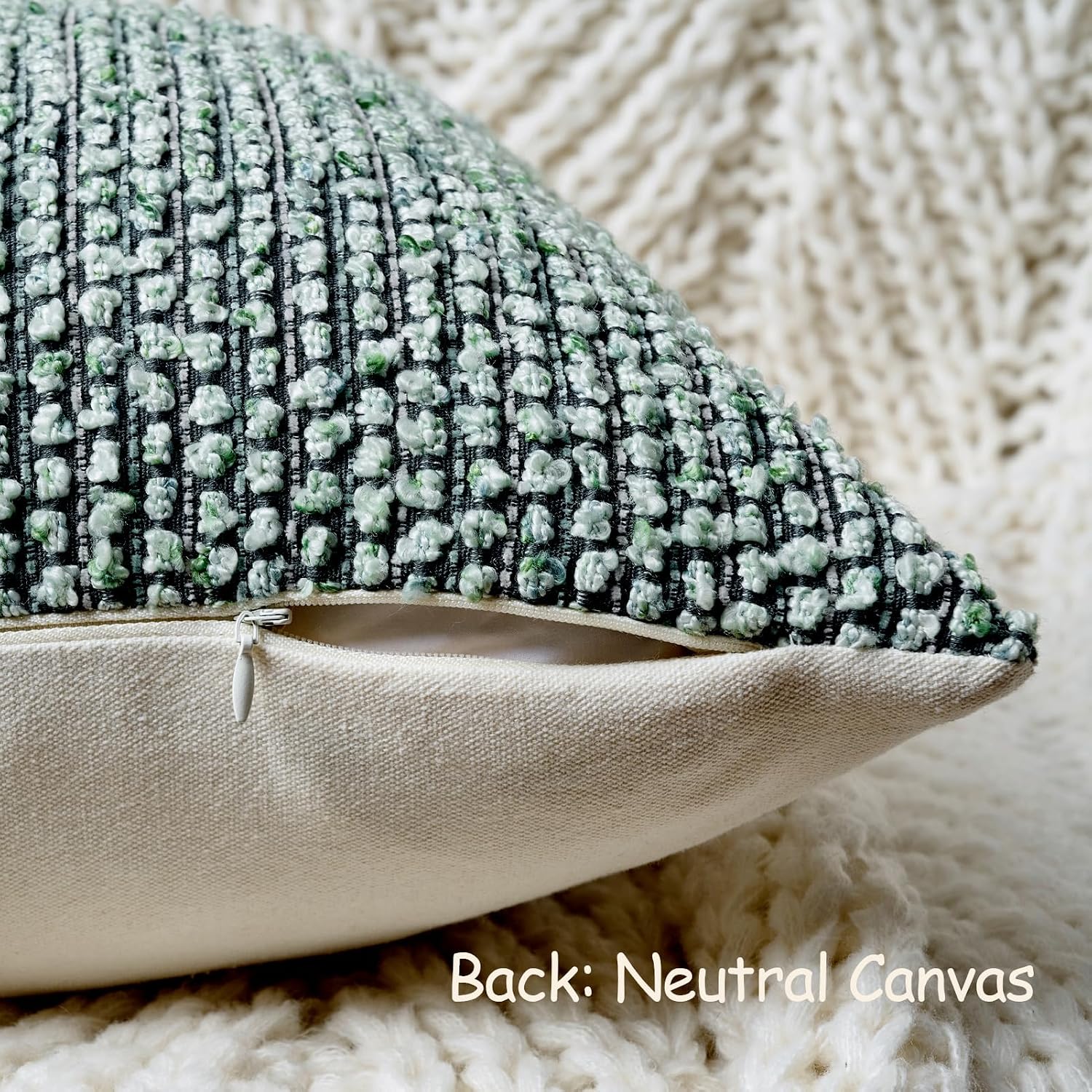 Striped Throw Pillow Covers Textured Boucle Chic Morden Boho Accent / Green / 18 x 18 / Set of 2