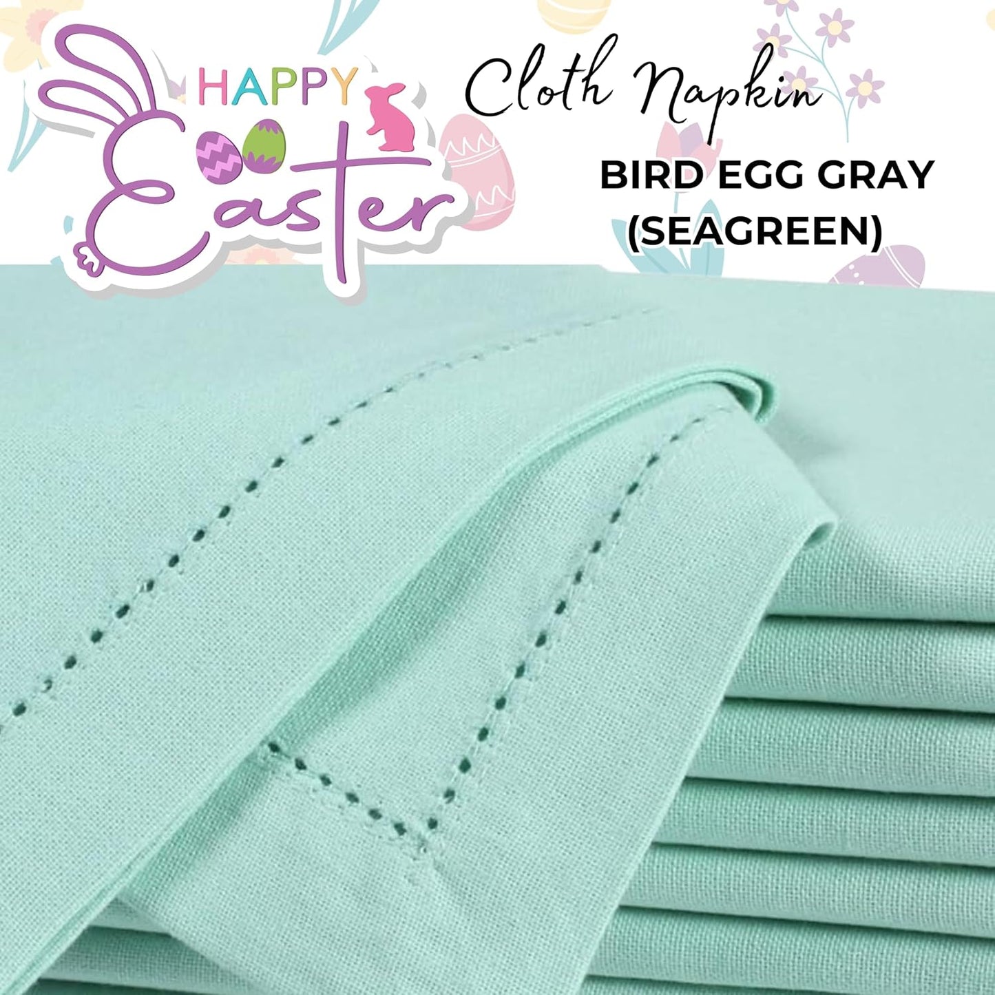 Bedding Craft Cotton Cloth Dinner Napkins Set of 12 – 18x18 Bird Egg Gray Hemstitched – Machine Washable Fabric Napkins