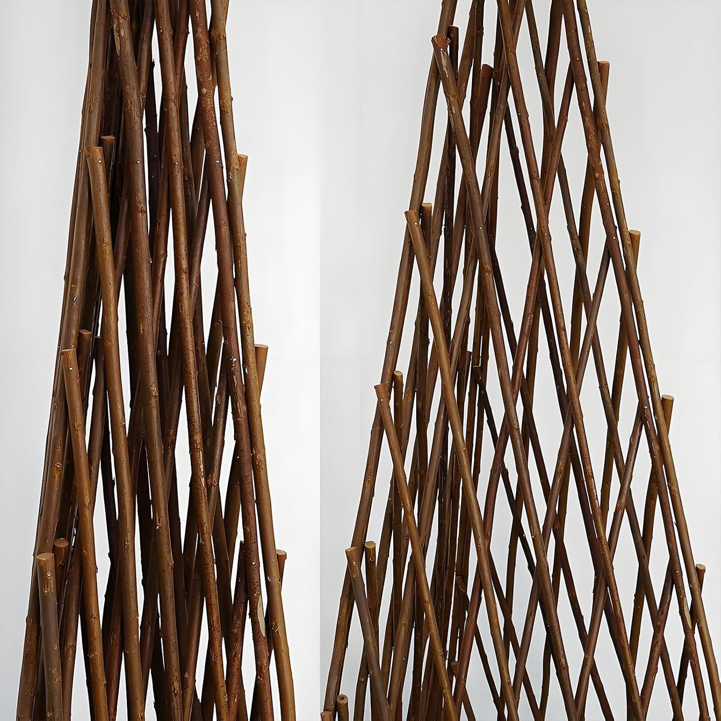 Expandable Teepee Willow Fence, Pyramid Plant Climbing Trellis, Self-Standing Fence for Plants Climbing and Protection