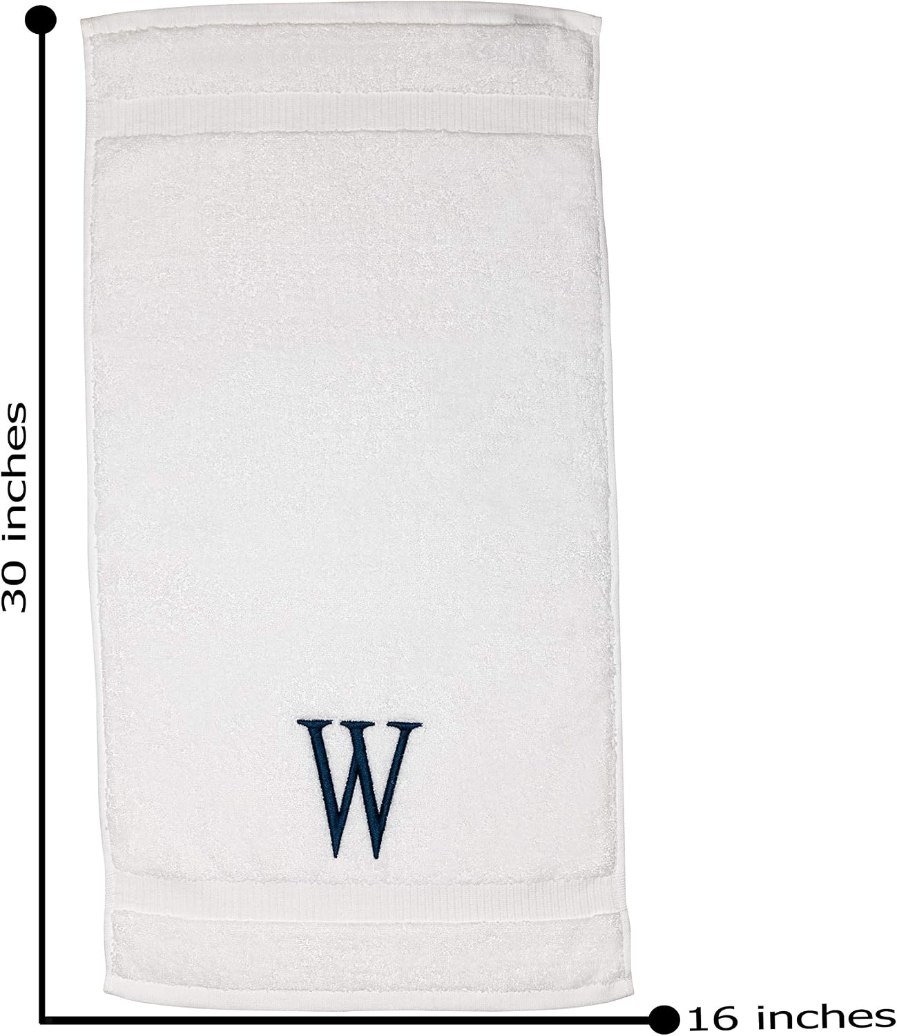 White with Navy Monogrammed Hand Towels for Bathroom - Set of 2 Letter W | Luxury Hotel Quality Initial Towels For