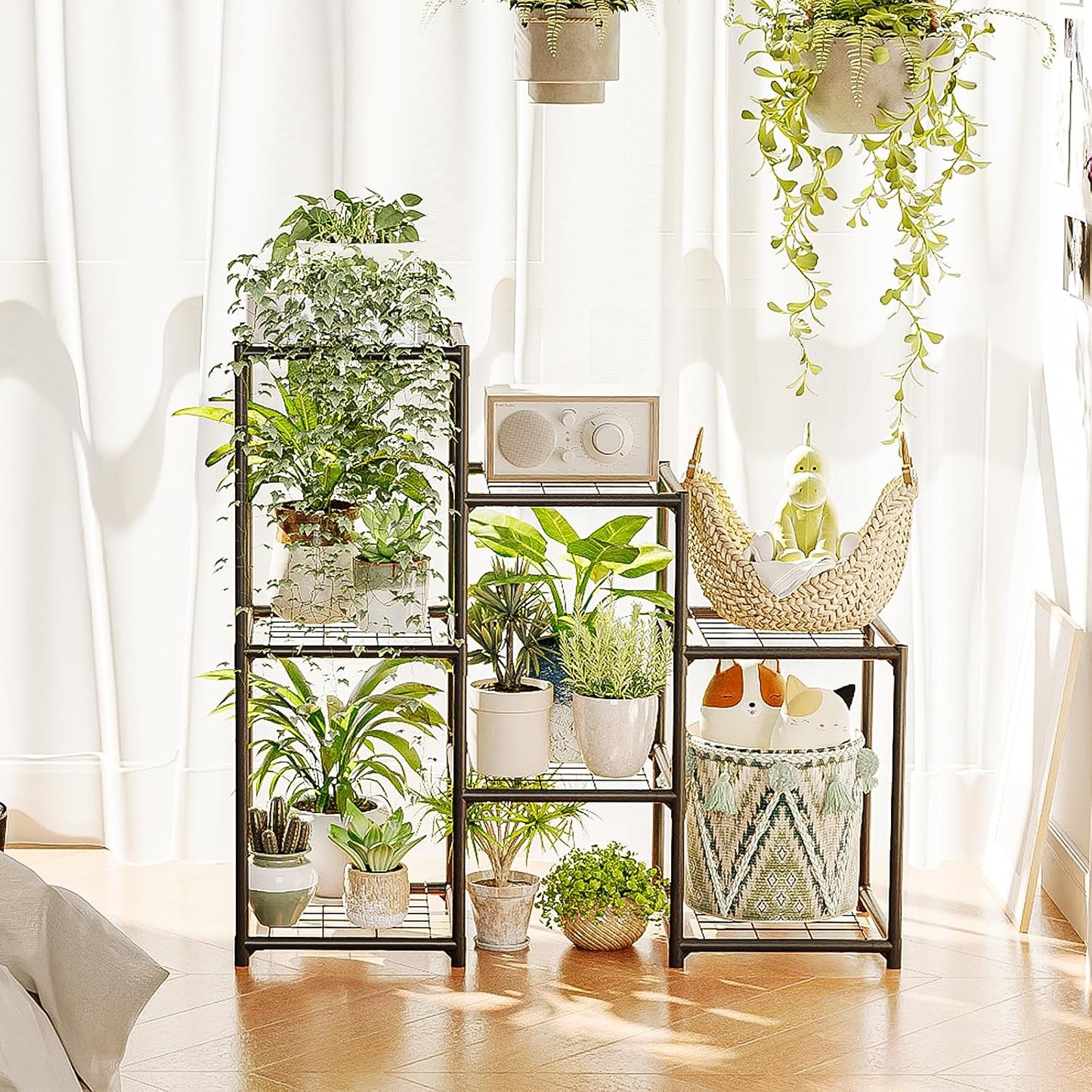 Bamworld Black Plant Stand Outdoor Metal Plant Shelf for Multiple Plants | 3 Tiers Ladder Plant Holder Waterproof for