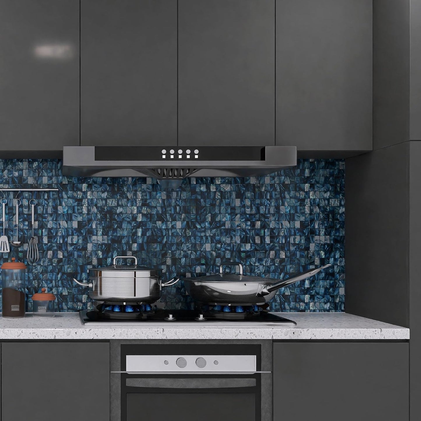 Mother of Pearl Mosaic Self Adhesive Tiles / Blue / Set of 10