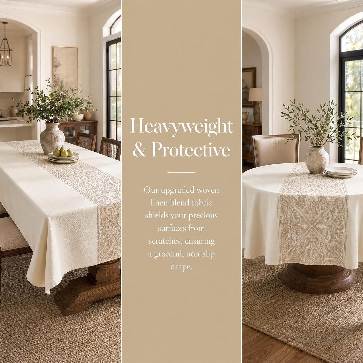 Rectangle Linen Tablecloth Luxury Totem Spillproof Cloth 55x120 Inch | Stain Resistant Woven Baroque Totem Runner