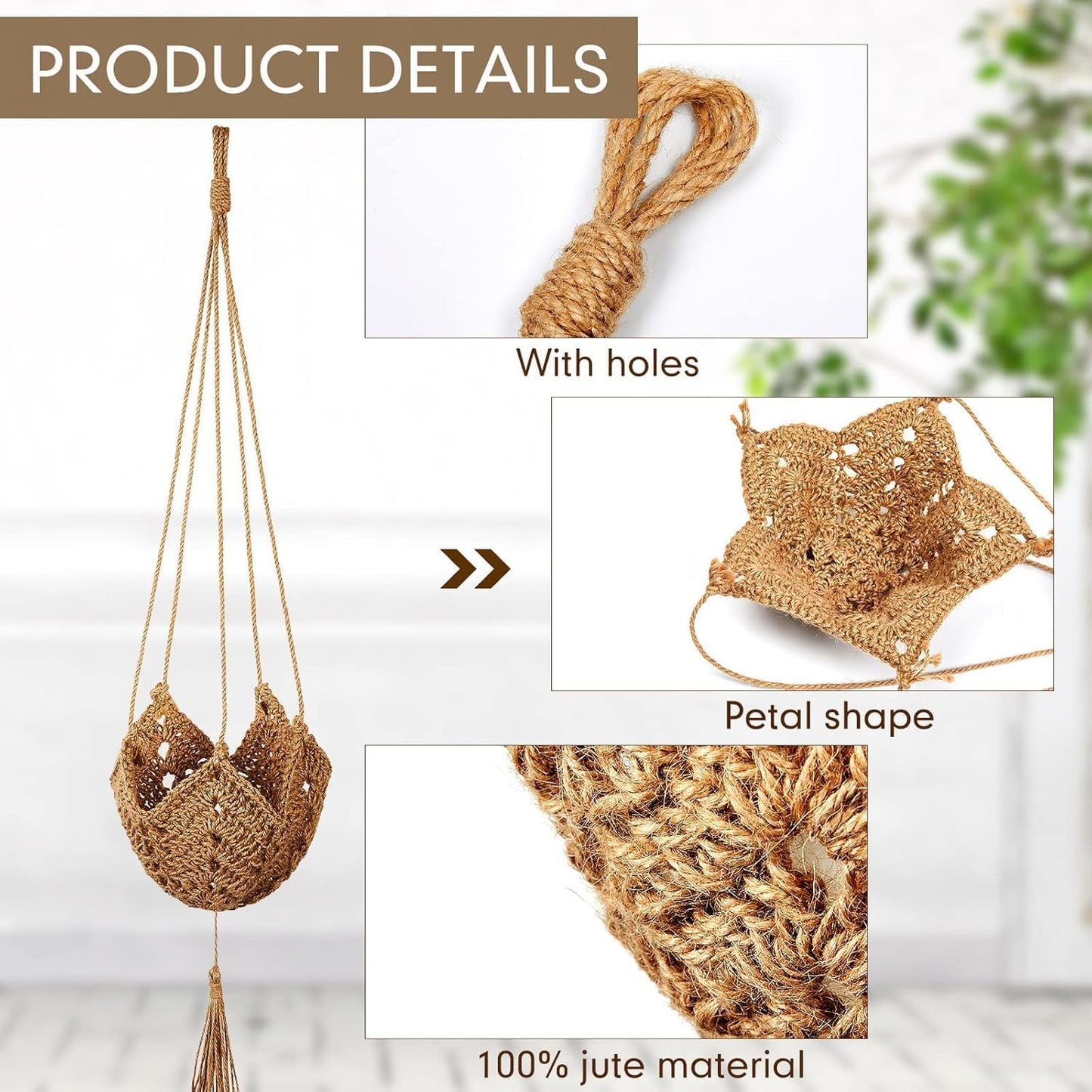 Boho Macrame Plant Hanger / Brown / Classic / Set of 3